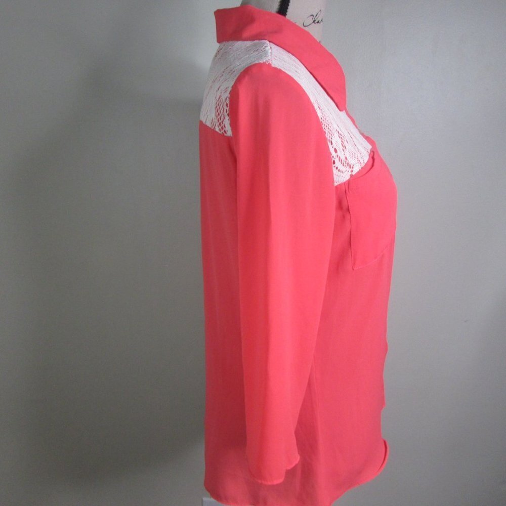 Nurture Blouse M Coral Button Up 3/4 Sleeve - Picture 8 of 11